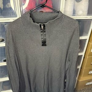 Alfani Gray Zip Up Sweater with Ribbed Knit and Mock Turtleneck